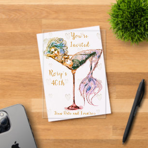 Invitations En Acrylique Sirène dans un verre à Martini Fête personnalisée