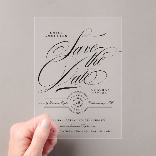 Invitations En Acrylique Site Web de Mariage Calligraphié Formel Enregistre (In situ (ordinateur de poche))