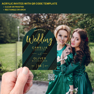 Invitations En Acrylique Site Web de RSVP Code QR Mariage ACRYLIQUE Vert Or