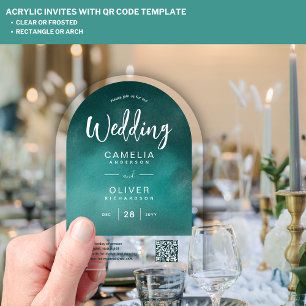 Invitations En Acrylique Site Web de RSVP Code QR Mariage Acrylique Vert Sa