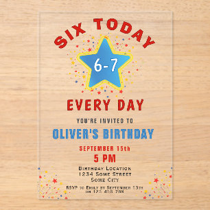 Invitations En Acrylique Six aujourd'hui 6 7 Chaque jour Meme Star 6e anniv