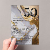 Invitations En Acrylique Sleek Gold | White Marble 50 Anniversary Party (In situ (ordinateur de poche))