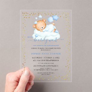 Invitations En Acrylique Sleepy Teddy Bear Presque Await Boy Baby shower