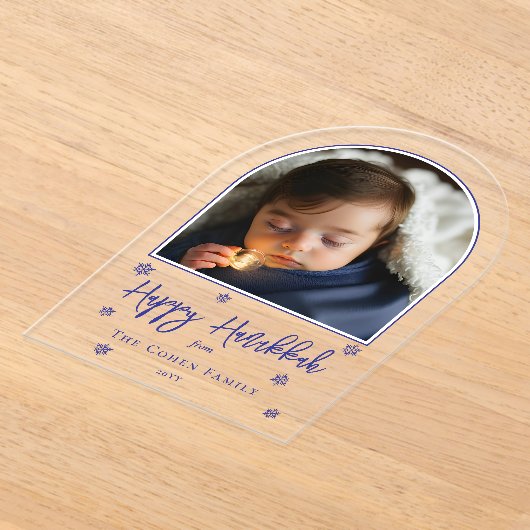 Invitations En Acrylique Snowflakes Arched Photo Happy Hanoukka Greeting (Poser)