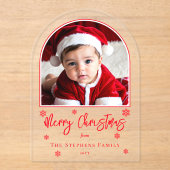 Invitations En Acrylique Snowflakes Arched Photo Joyeux voeux de Noël (Recto)