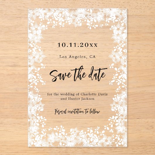 Invitations En Acrylique Snowflakes winter clear wedding Save the Date card (Recto)