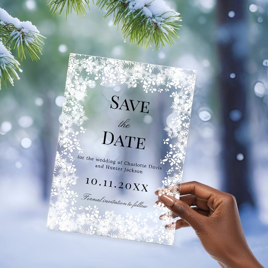 Invitations En Acrylique Snowflakes winter clear wedding Save the Date card