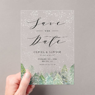 Invitations En Acrylique Snowy À feuillage persistant Woodland Winter Enreg