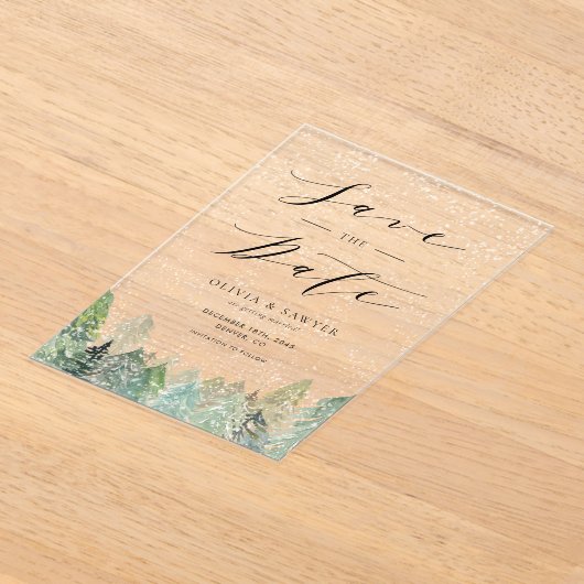 Invitations En Acrylique Snowy À feuillage persistant Woodland Winter Enreg (Poser)