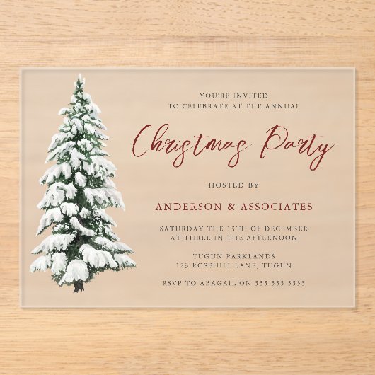 Invitations En Acrylique Snowy Christmas Tree fête de Noël (Recto)