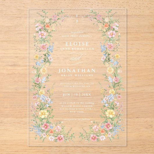 Invitations En Acrylique Soft Pastel Ornate Spring Garden Floral Mariage (Recto)
