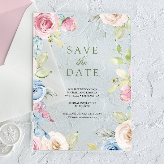 Invitations En Acrylique Soft Spring Floral Wedding Enregistrer la date