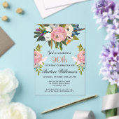 Invitations En Acrylique Soignée élégante peinte à la main Floral 90e fête  (Insitu (Mariage))