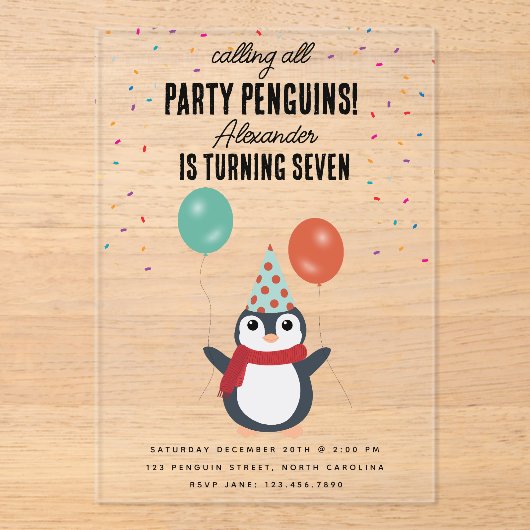 Invitations En Acrylique Soirée Anniversaire de enfant aux oiseaux d'hiver (Recto)