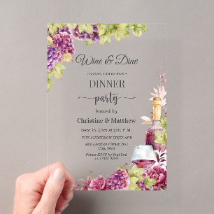 Invitations En Acrylique Soirée au vignoble Chic Wine and Dine