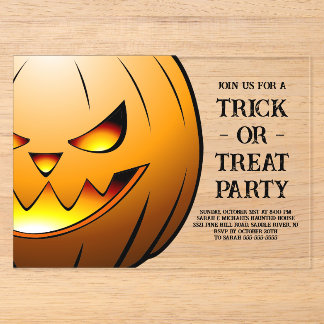 Invitations En Acrylique Soirée citrouille Halloween des friandises ou un s