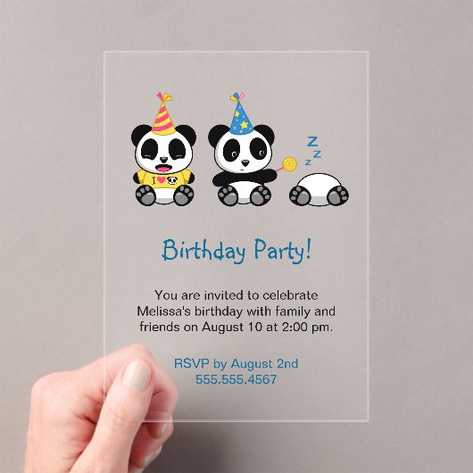 Invitations En Acrylique Soirée d'anniversaire de Cute Pandas (In situ (ordinateur de poche))