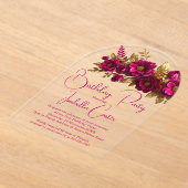 Invitations En Acrylique Soirée d'anniversaire élégante Fleurs d'or rose (Poser)