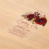 Invitations En Acrylique Soirée d'Anniversaire Fleurs rouges or (Poser)