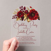 Invitations En Acrylique Soirée d'Anniversaire Fleurs rouges or