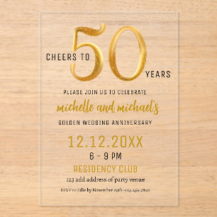 Invitations En Acrylique Soirée De 50 Ans D'Or
