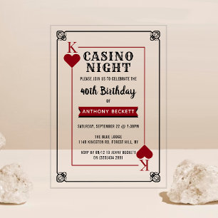Invitations En Acrylique Soirée de casino moderne pour anniversaire