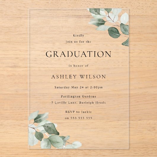 Invitations En Acrylique Soirée de célébration de la feuille verte (Recto)