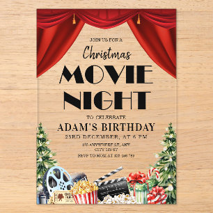 Invitations En Acrylique Soirée de film de Noël Anniversaire Extérieur Jard