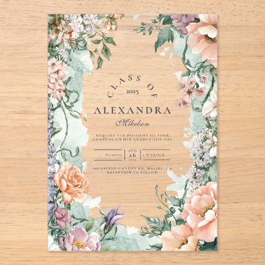 Invitations En Acrylique Soirée de Fleur sauvage de printemps stylish (Recto)