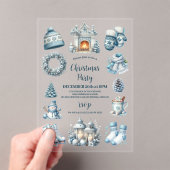 Invitations En Acrylique Soirée de Noël bleu rustique (In situ (ordinateur de poche))
