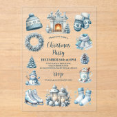 Invitations En Acrylique Soirée de Noël bleu rustique (Recto)