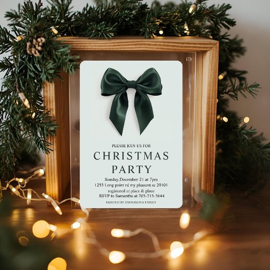 Invitations En Acrylique "Soirée de Noël de la Bow verte | Vacances élégant