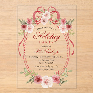Invitations En Acrylique Soirée de Noël Florale Coquette