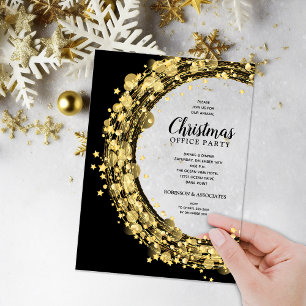 Invitations En Acrylique Soirée de Noël Gold Star Wreath
