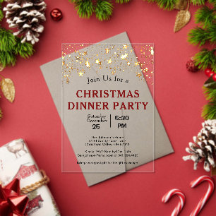 Invitations En Acrylique Soirée de Noël Gold Stars