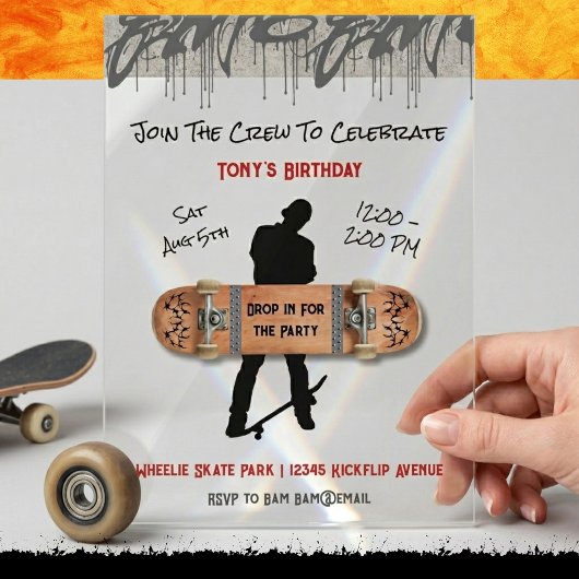 Invitations En Acrylique Soirée de skateboard graffiti urbain