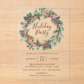 Invitations En Acrylique Soirée de vacances Holly Berry Wreath (Recto)