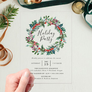 Invitations En Acrylique Soirée de vacances Holly Berry Wreath