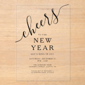 Invitations En Acrylique Soirée du Nouvel An Elegant Script (Recto)