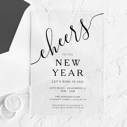 Invitations En Acrylique Soirée du Nouvel An Elegant Script