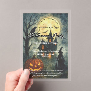Invitations En Acrylique Soirée effrayante d'Halloween - Maison hantée & Ci