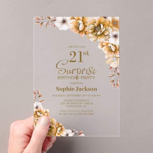 Invitations En Acrylique Soirée Florale Orange 21e anniversaire (In situ (ordinateur de poche))