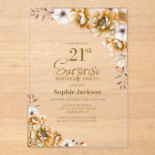 Invitations En Acrylique Soirée Florale Orange 21e anniversaire (Recto)