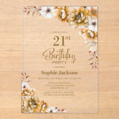 Invitations En Acrylique Soirée Florale Orange 21e anniversaire (Recto)