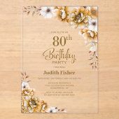 Invitations En Acrylique Soirée florale orange 80e anniversaire (Recto)