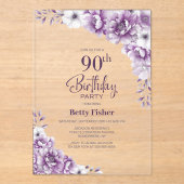Invitations En Acrylique Soirée florale rose élégant 90e anniversaire (Recto)
