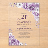 Invitations En Acrylique Soirée florale rose stylée Surprise 21e anniversai (Recto)