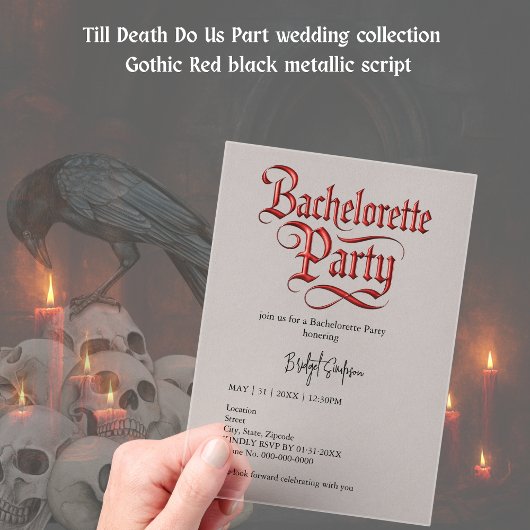 Invitations En Acrylique soirée gothique de bachelorette - Script métal rou