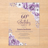 Invitations En Acrylique Soirée stylish Pink Floral 60e anniversaire (Recto)