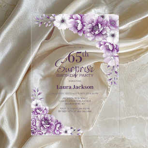 Invitations En Acrylique Soirée stylish Rose Floral Surprise 65e anniversai
